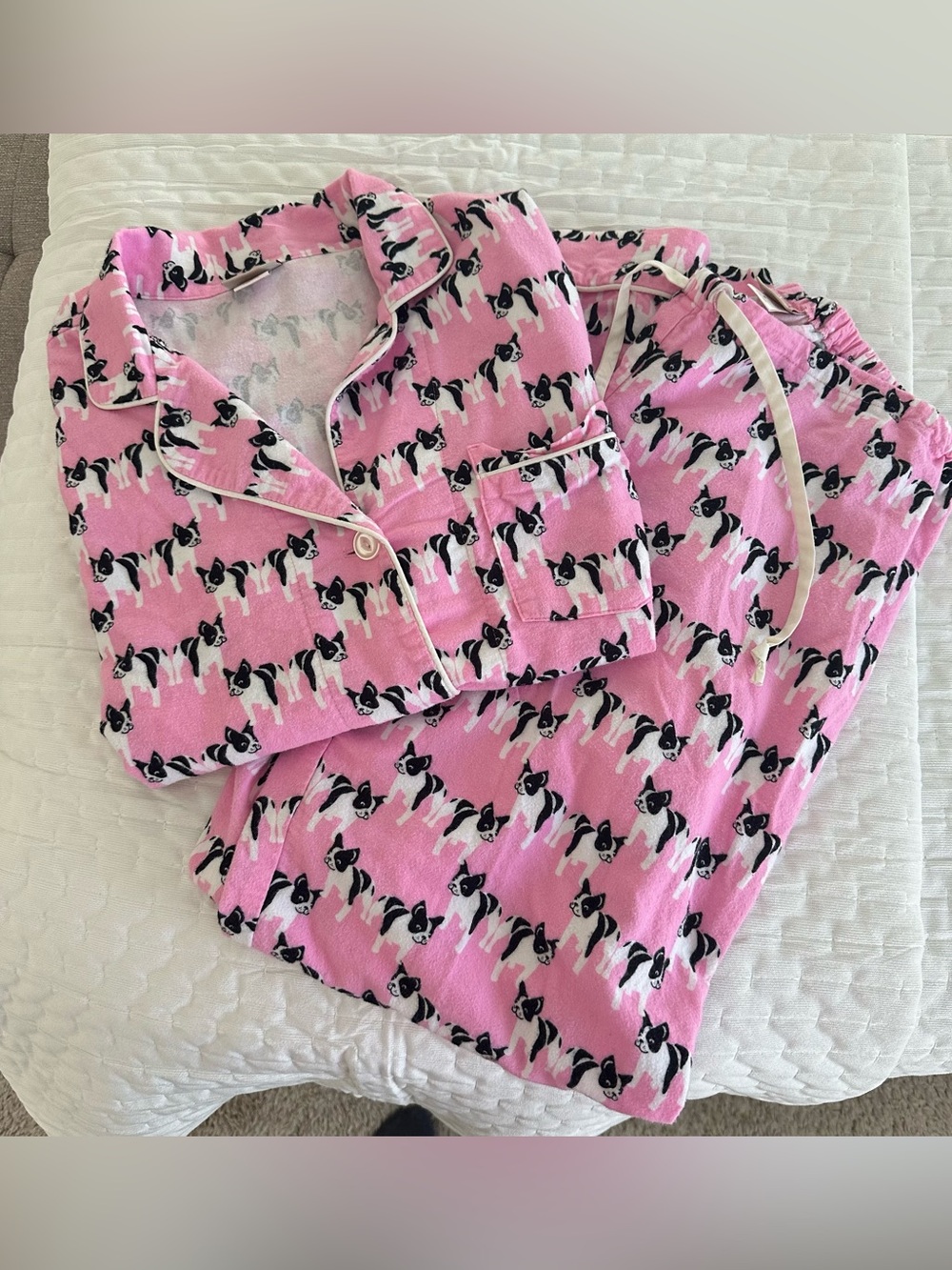 BedHead Pink French bulldog frenchies Print Two-Piece flannel Pajama Set size M